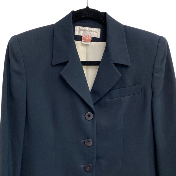 Vintage Dark Navy Wool Blazer By Jones New York Size 4 Petite - Picture 8 of 9